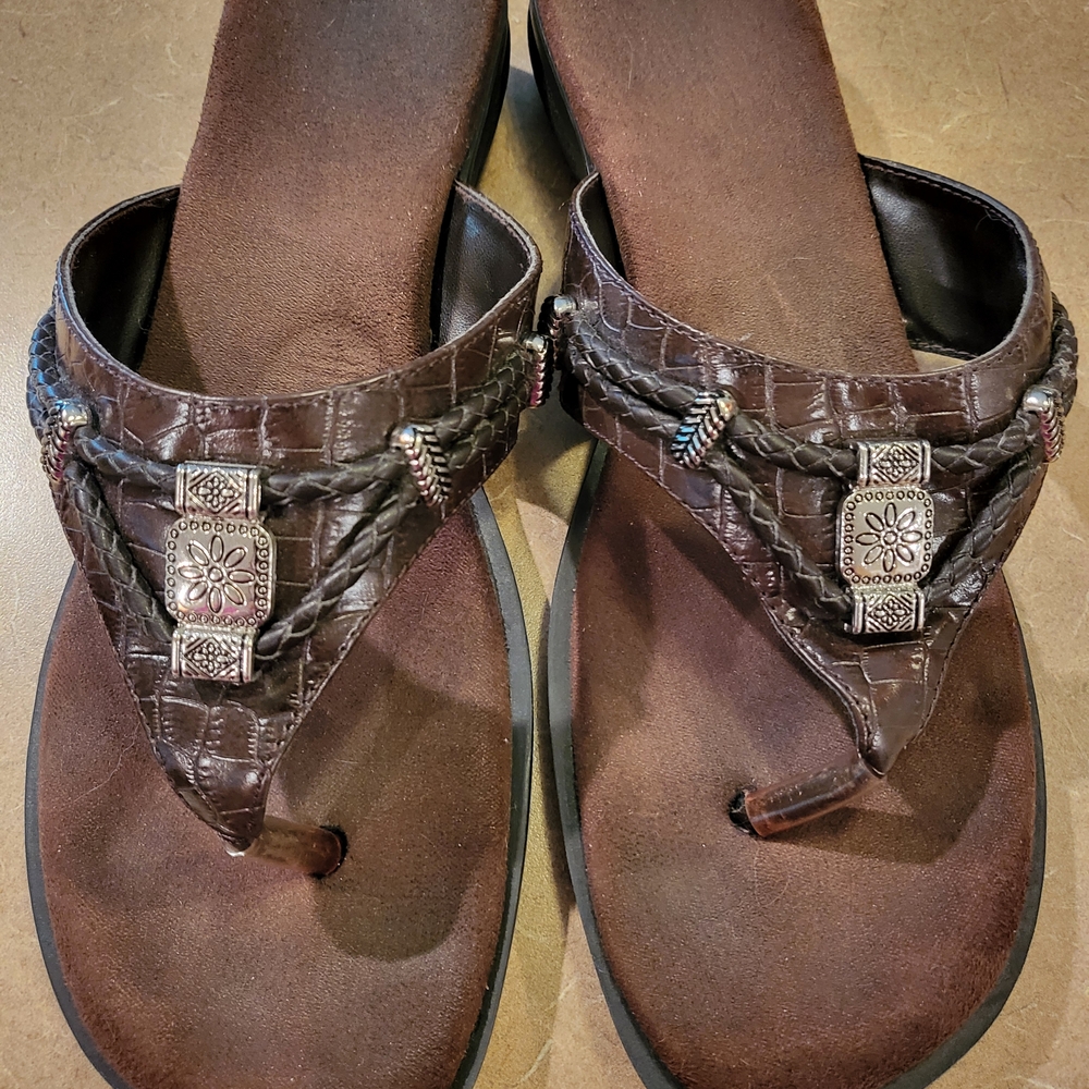 Brown Faux Leather Flip-Flop with Silver Embellishments